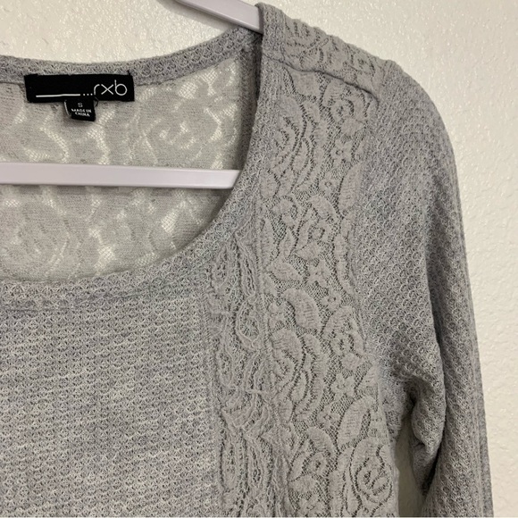 RXB Light Grey Waffle Knit Lace Peplum Sweater Top Size S - Picture 8 of 8
